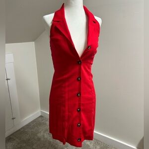 Red Halter Button-up Dress